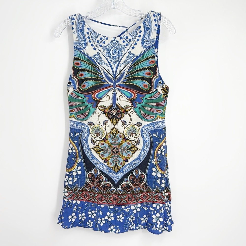 Farm Rio Butterfly Sleeveless Mini shift Dress Sleeve V-Neck Size P Small